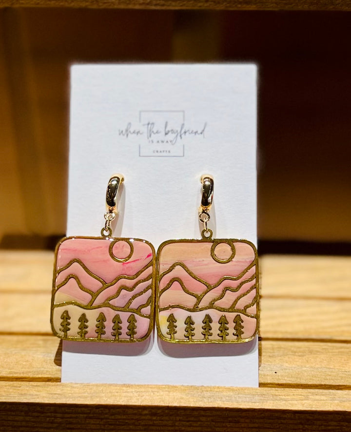 Square Mountainscape Earrings