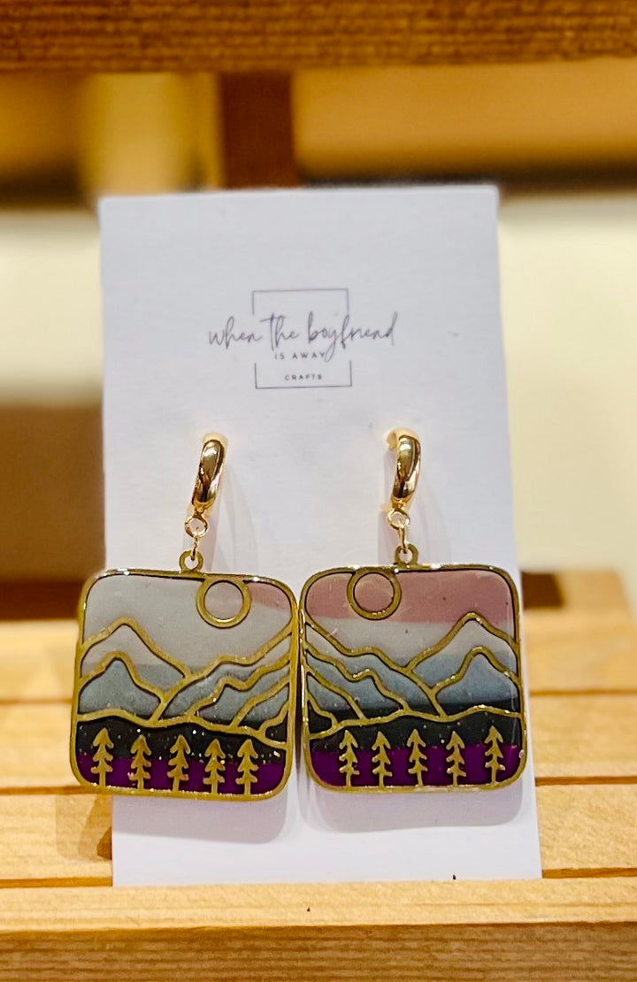 Square Mountainscape Earrings