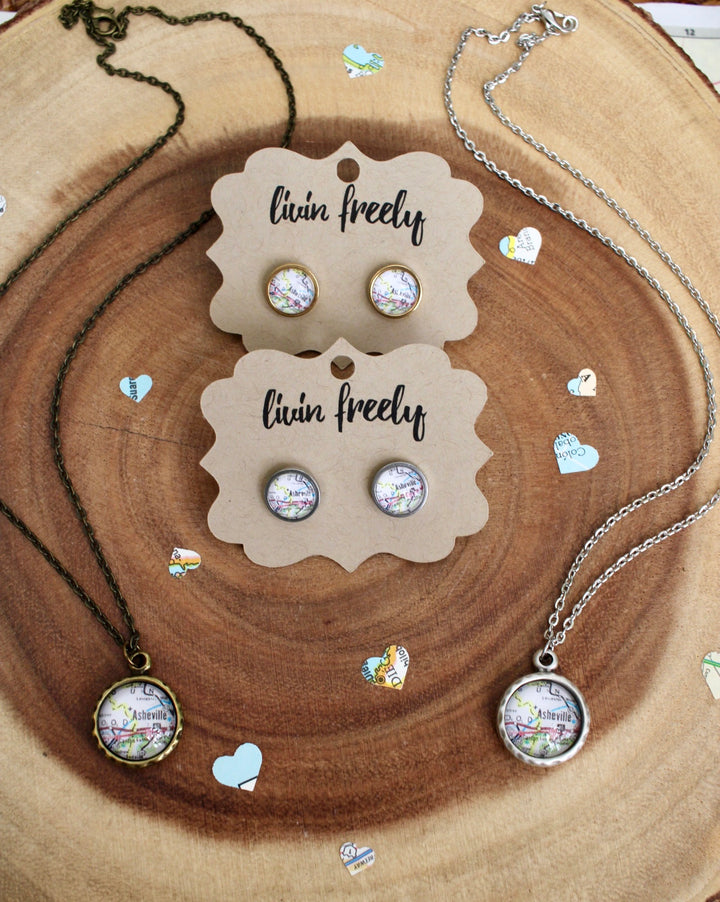 Asheville Map Studs by Livin' Freely