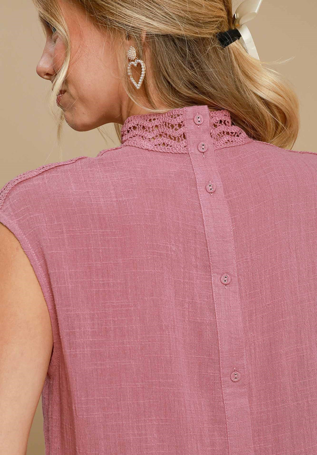 High Neck Lace Trim Top