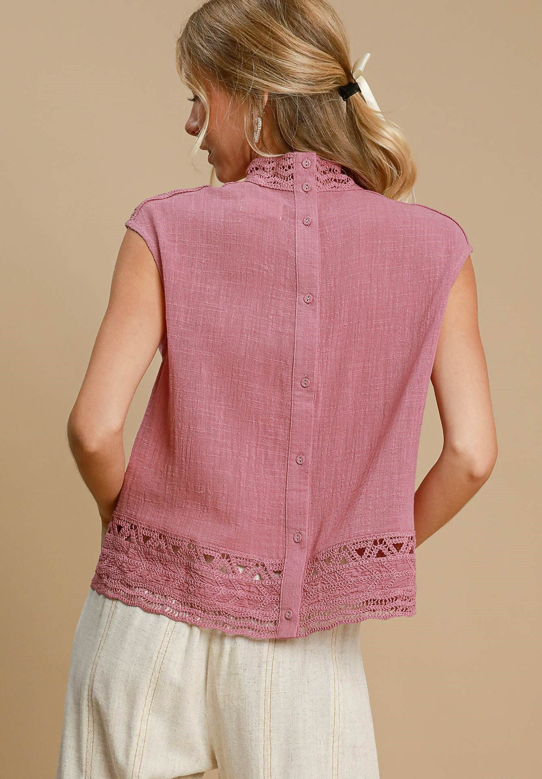 High Neck Lace Trim Top