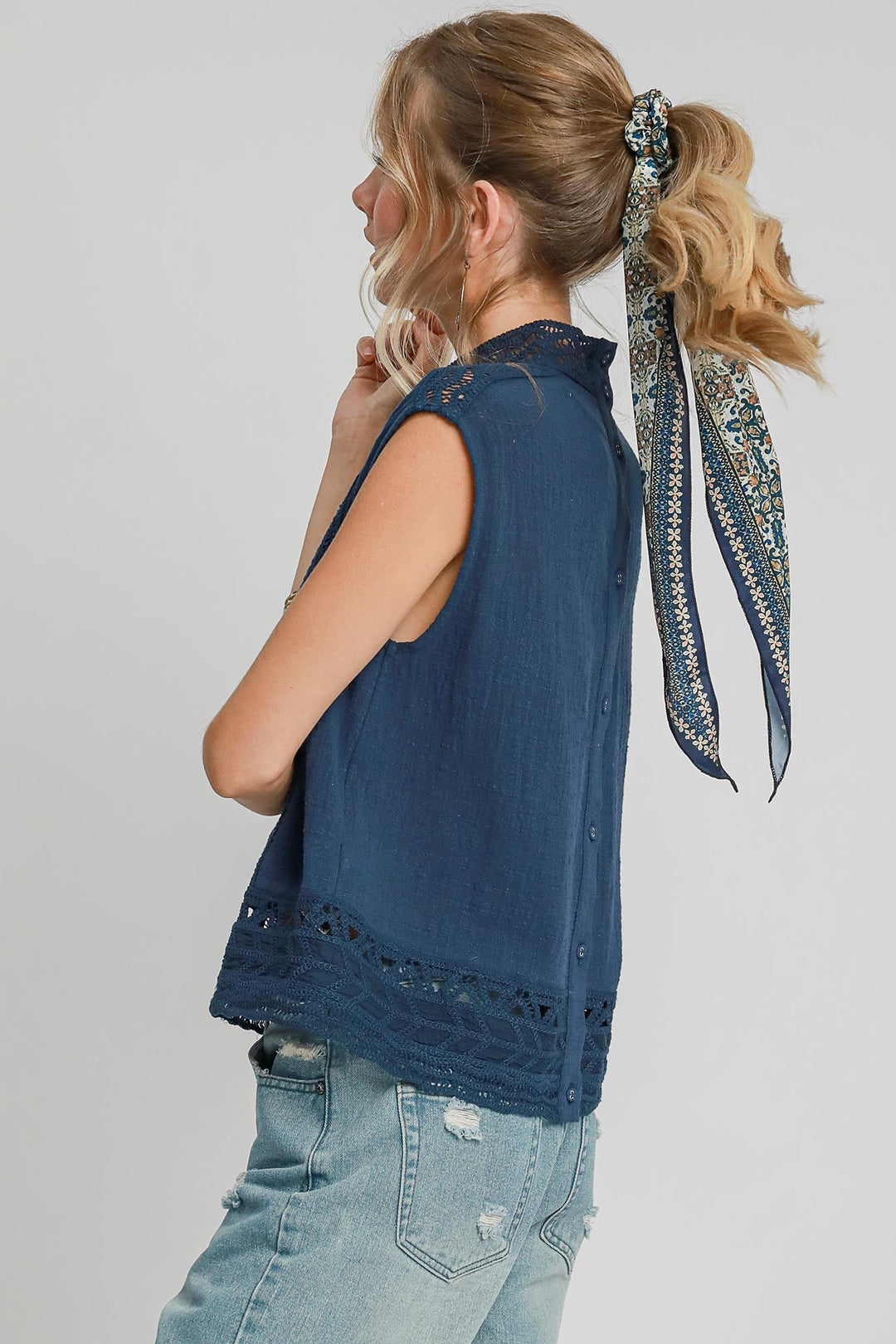 High Neck Lace Trim Top
