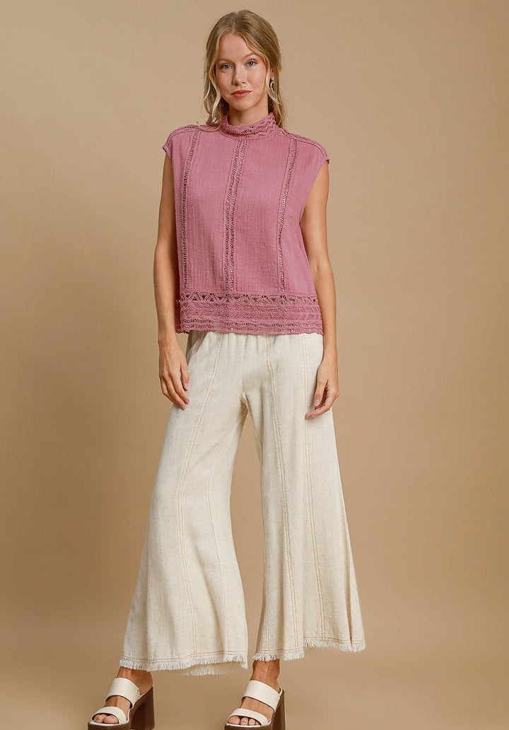 High Neck Lace Trim Top