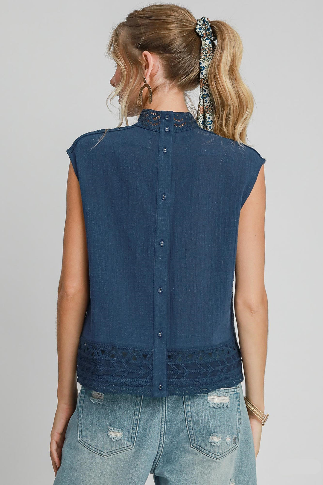 High Neck Lace Trim Top
