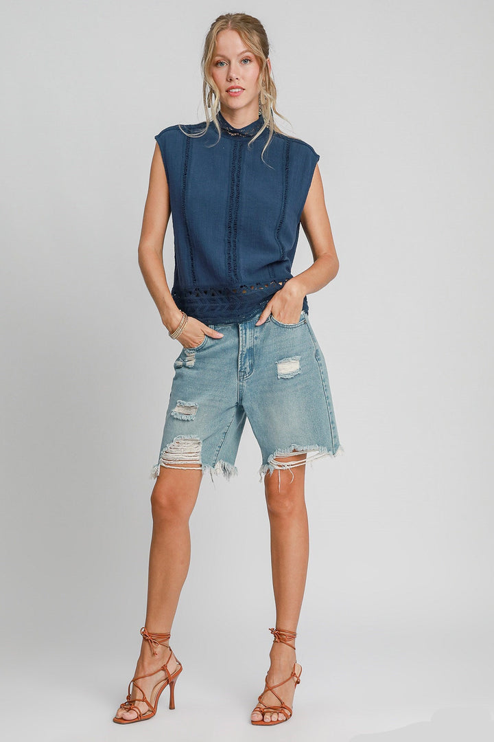 High Neck Lace Trim Top
