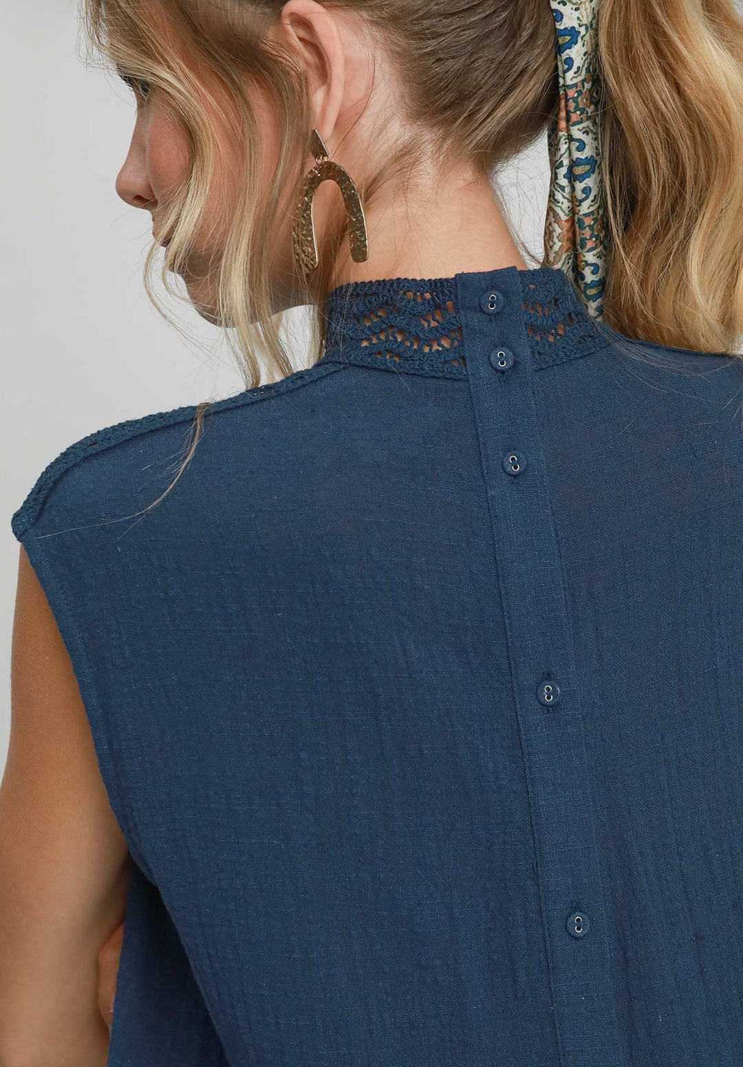 High Neck Lace Trim Top