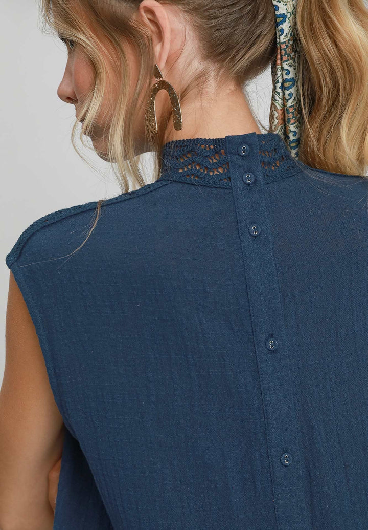 High Neck Lace Trim Top