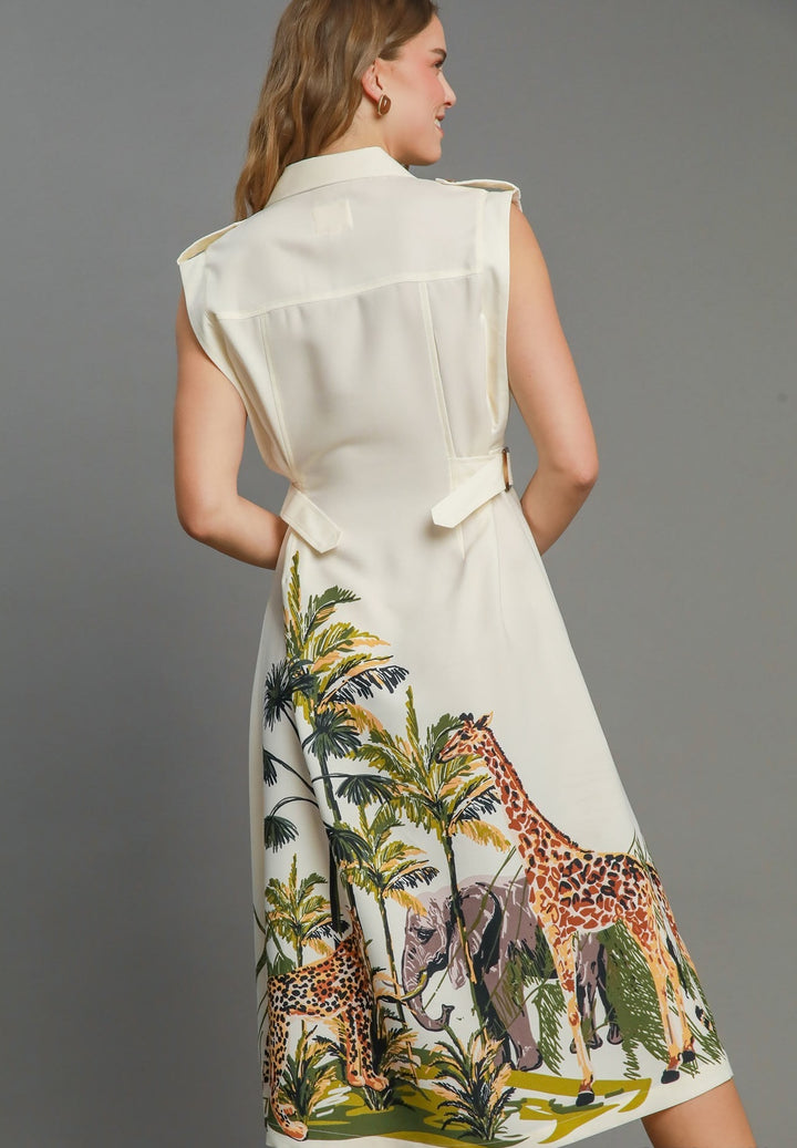 Safari Print Button Down Dress