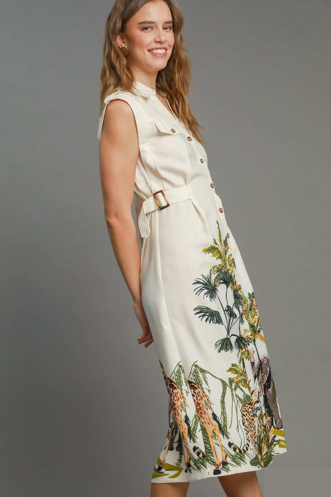 Safari Print Button Down Dress