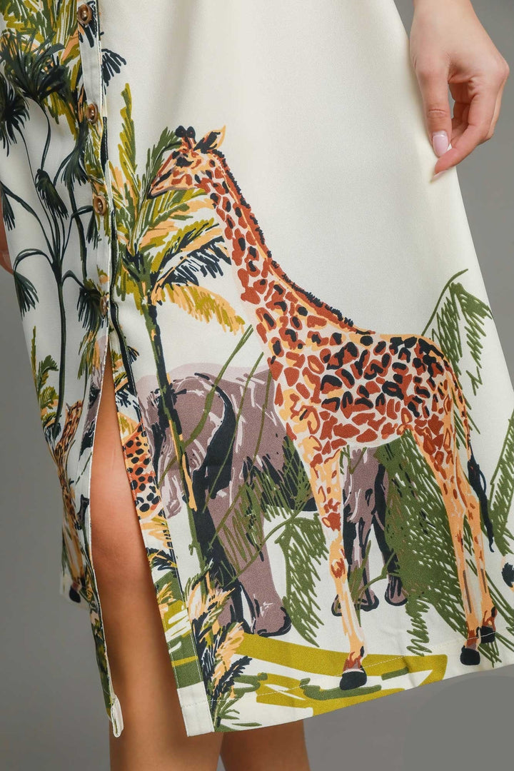 Safari Print Button Down Dress