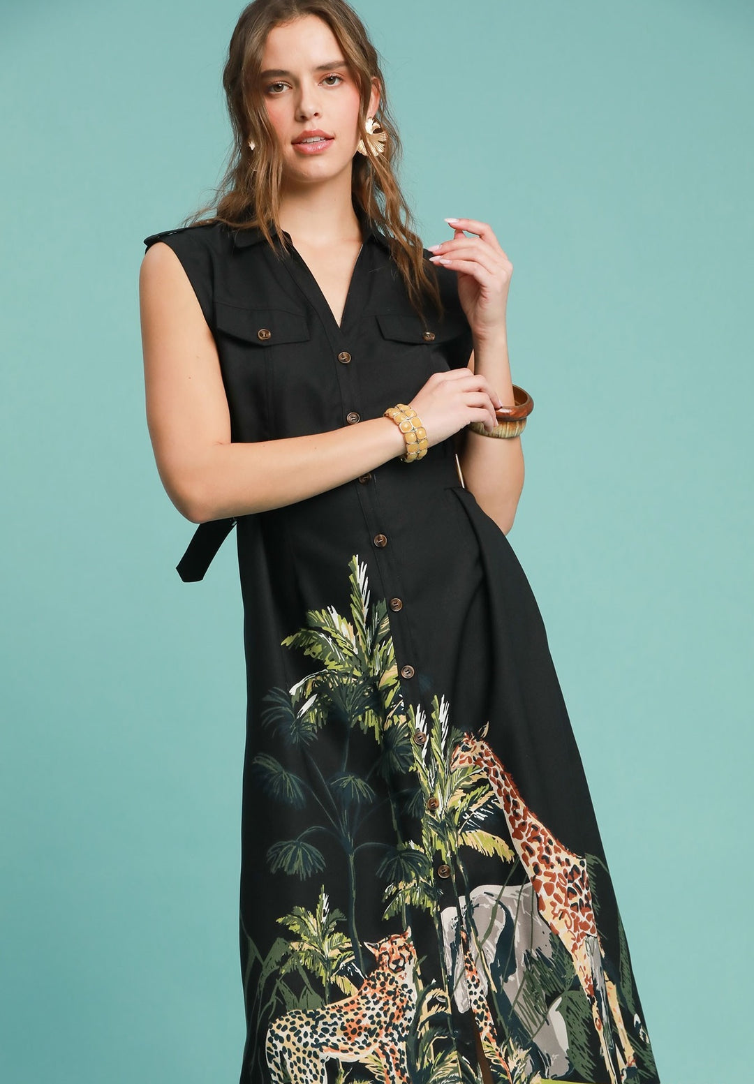 Safari Print Button Down Dress