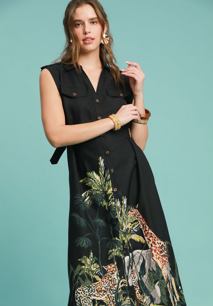 Safari Print Button Down Dress