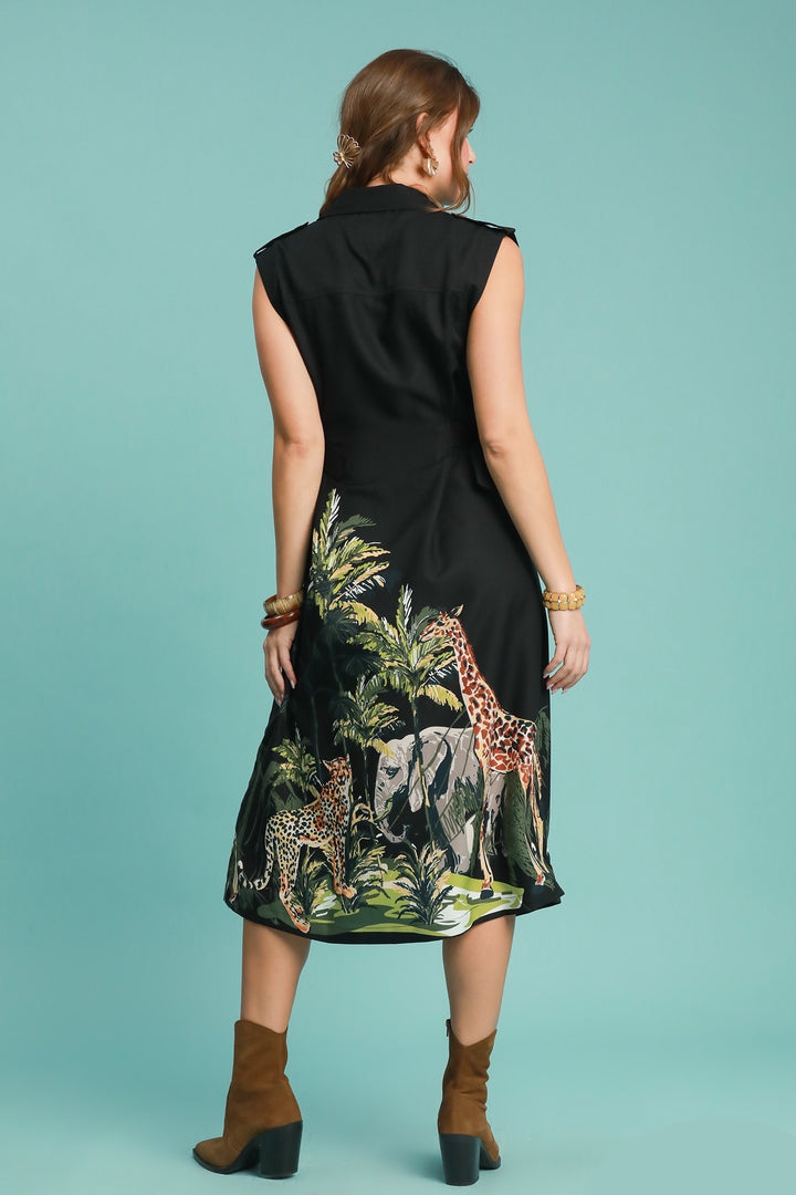 Safari Print Button Down Dress