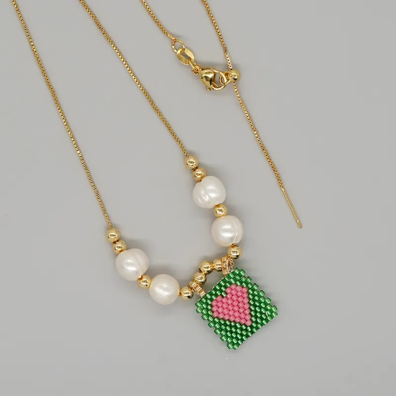 Beaded Heart + Pearl Necklace