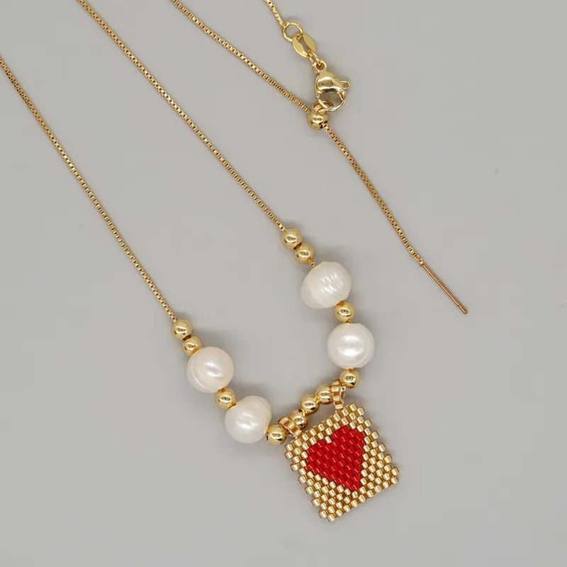 Beaded Heart  + Pearl Necklace