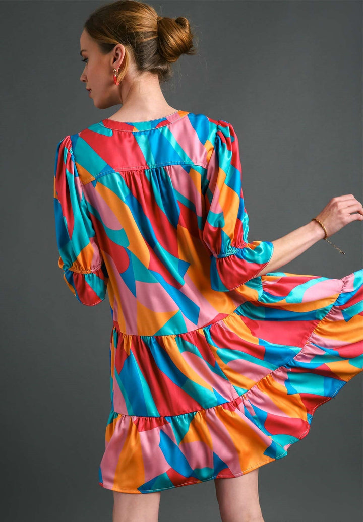 Satin Abstract Mini Dress