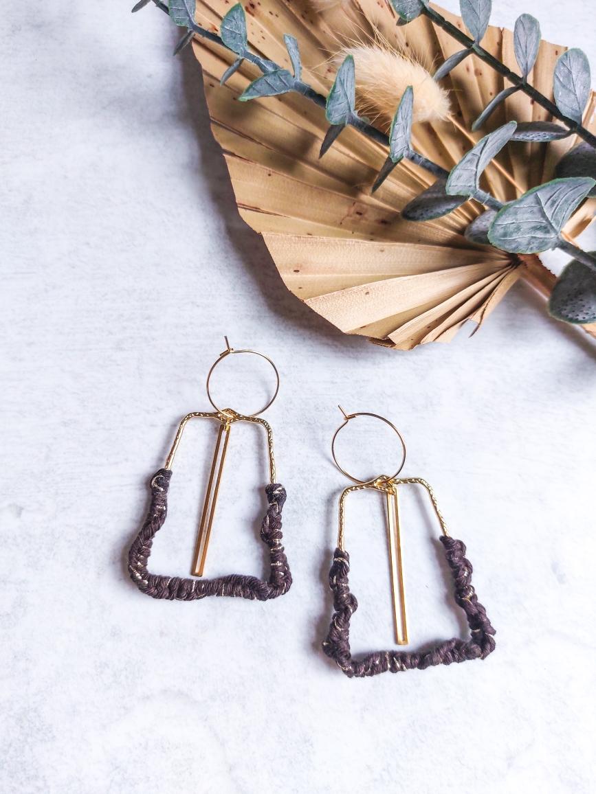 Macramé Black + Gold Trapezoid Earrings