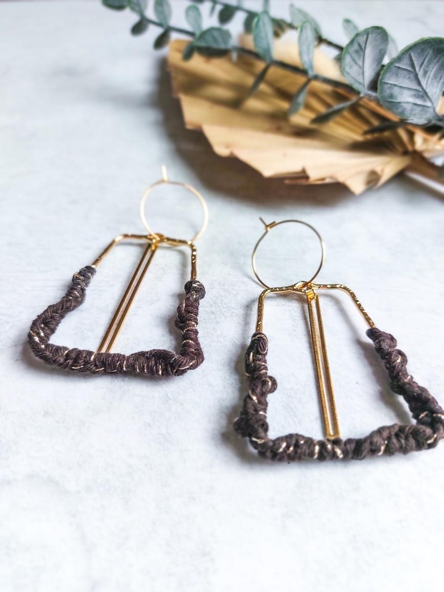 Macramé Black + Gold Trapezoid Earrings