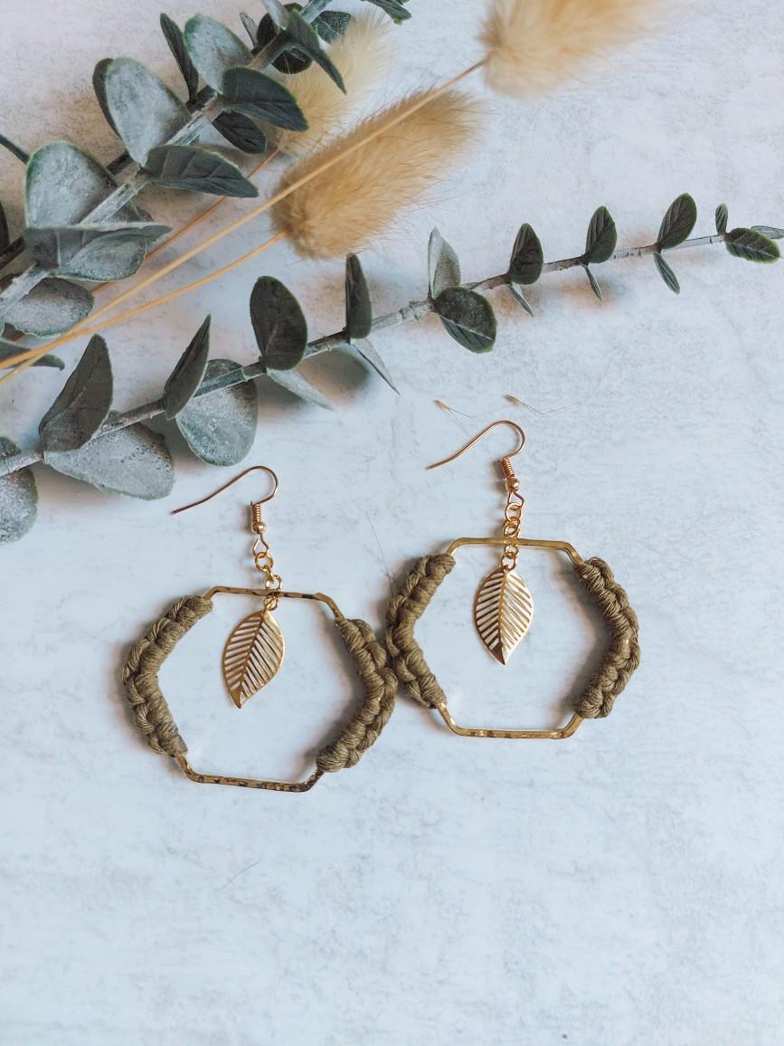 Macramé Hexagon Dangle Earrings