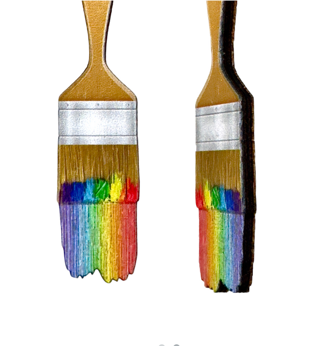 Green Tree Wooden Earring - Paint Brush