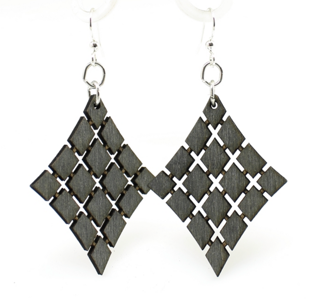 Floating Diamonds - Laser Cut Wooden Earring