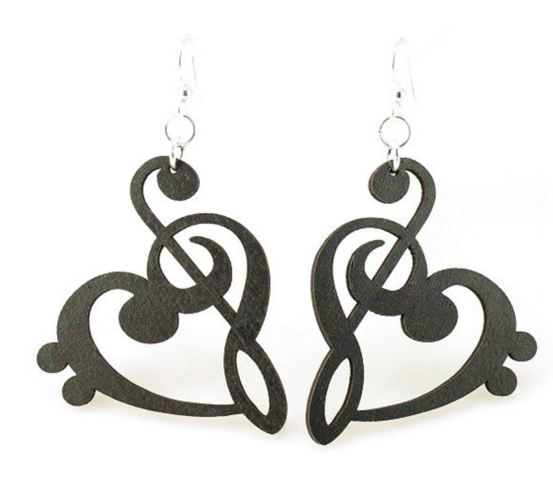 Treble Clef Heart - Laser Cut Wooden Earring