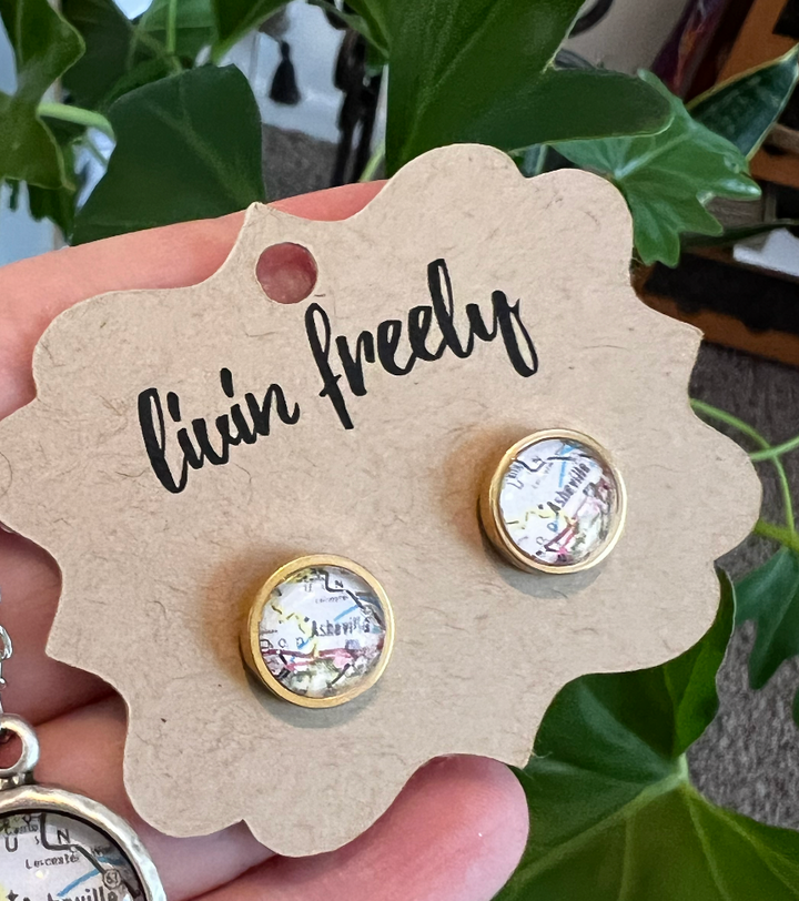 Asheville Map Studs by Livin' Freely