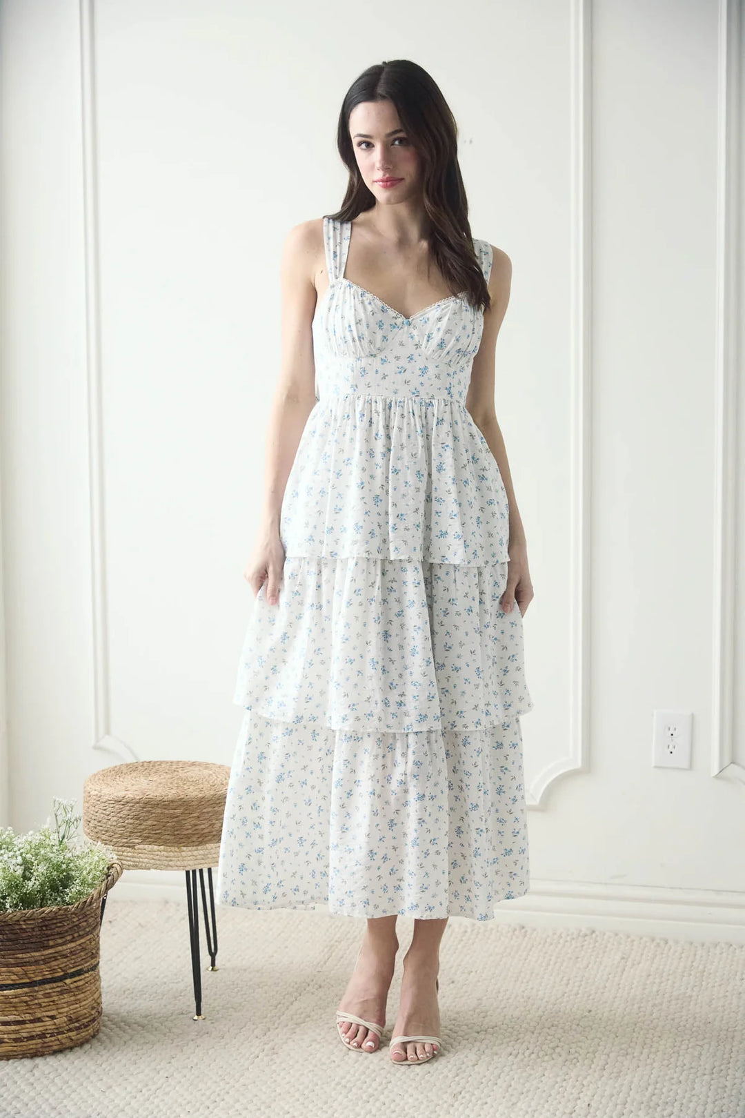 Tiered + Floral Sweetheart Dress