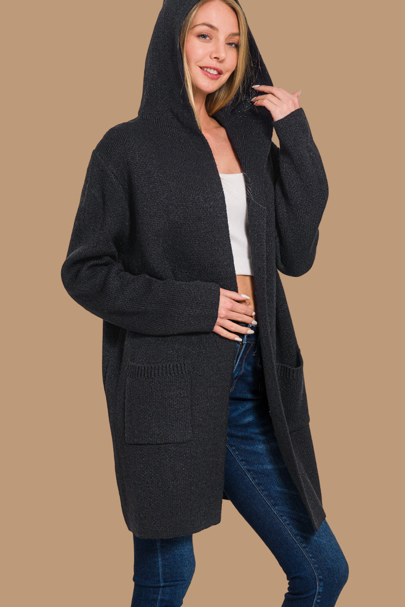 Hooded Open Front Cardigan