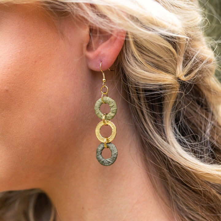 Sachi Raffia Earrings - Olive Small Rings