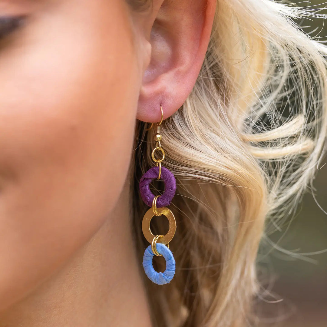 Sachi Raffia Earrings - Purple Small Rings