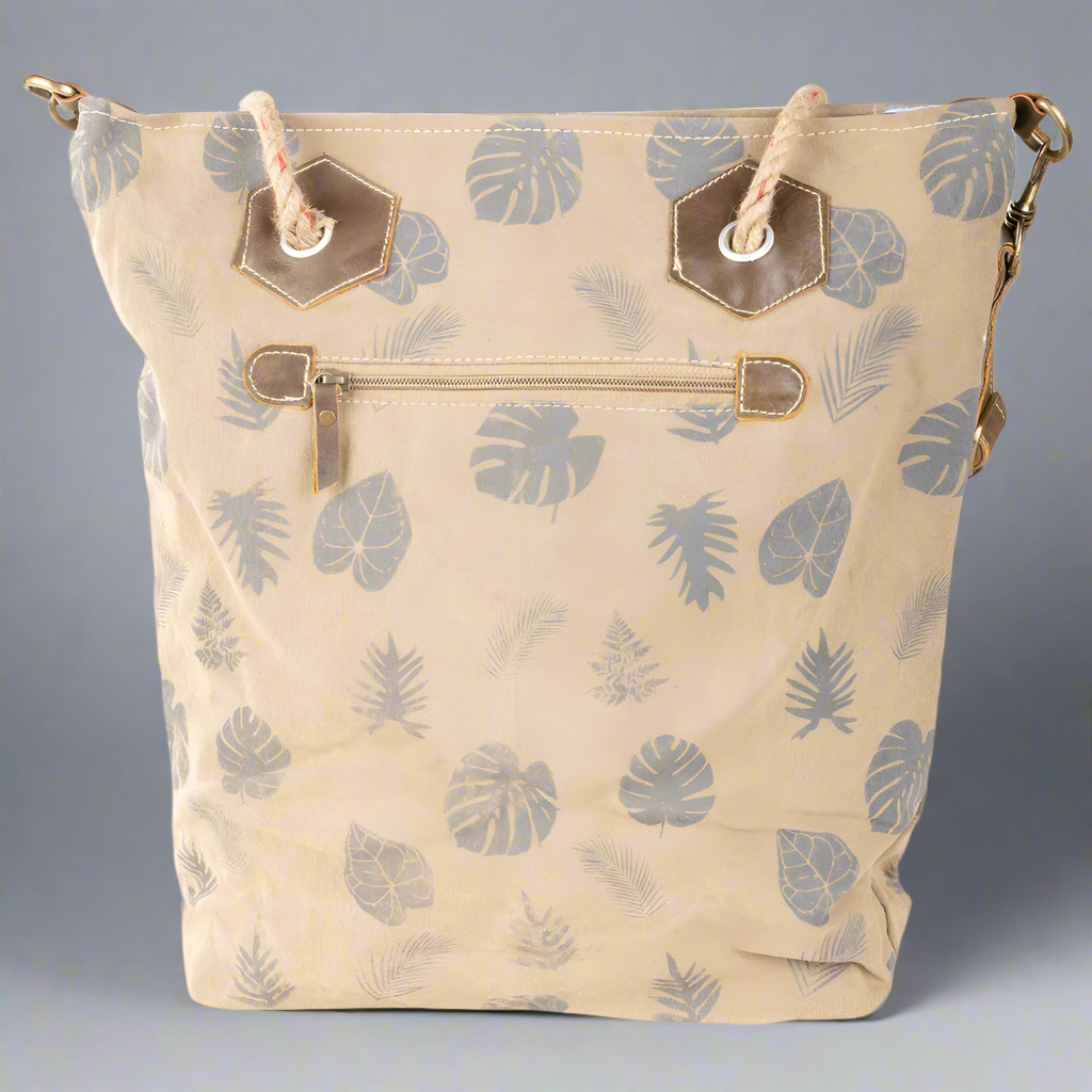 'Feathers + Leaves' Repurposed Canvas Tote Bag