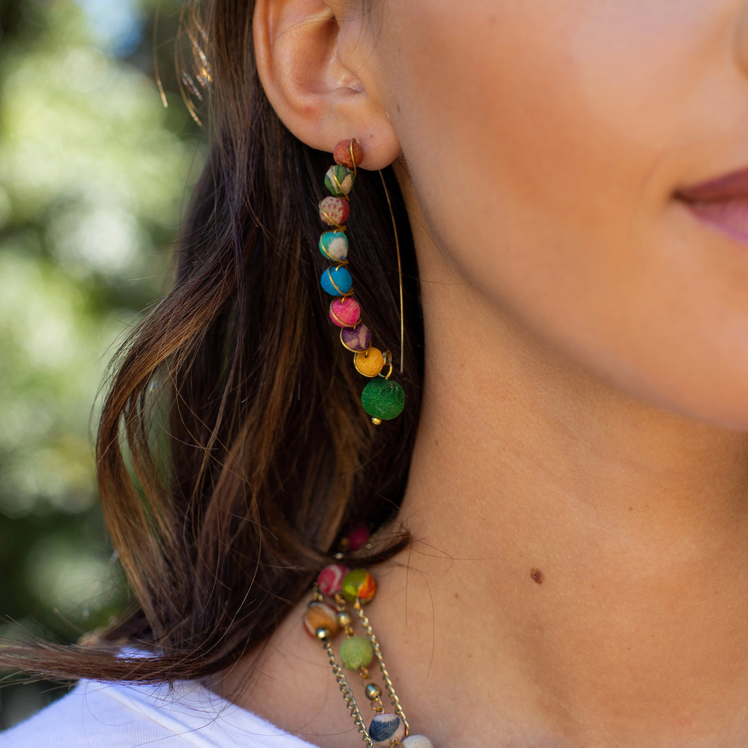 Aasha Row Of Beads + Dangle Bead Earring