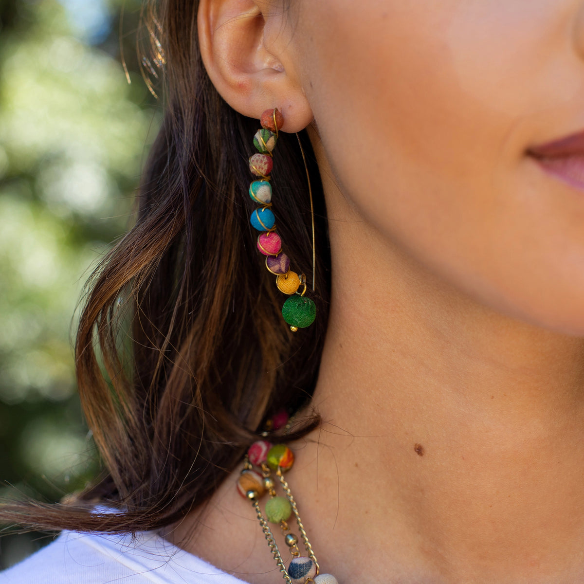 Aasha Row Of Beads + Dangle Bead Earring