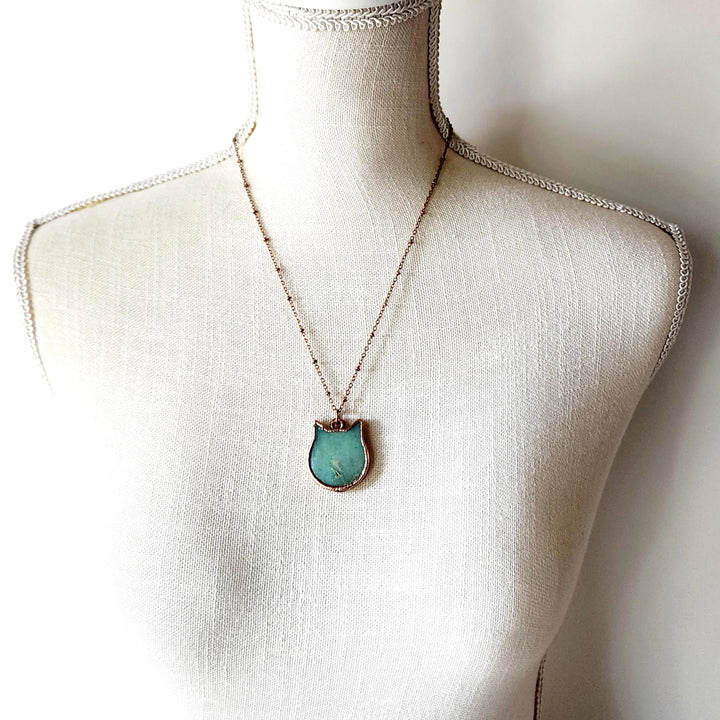 Apple Green Chrysoprase Cat Necklace