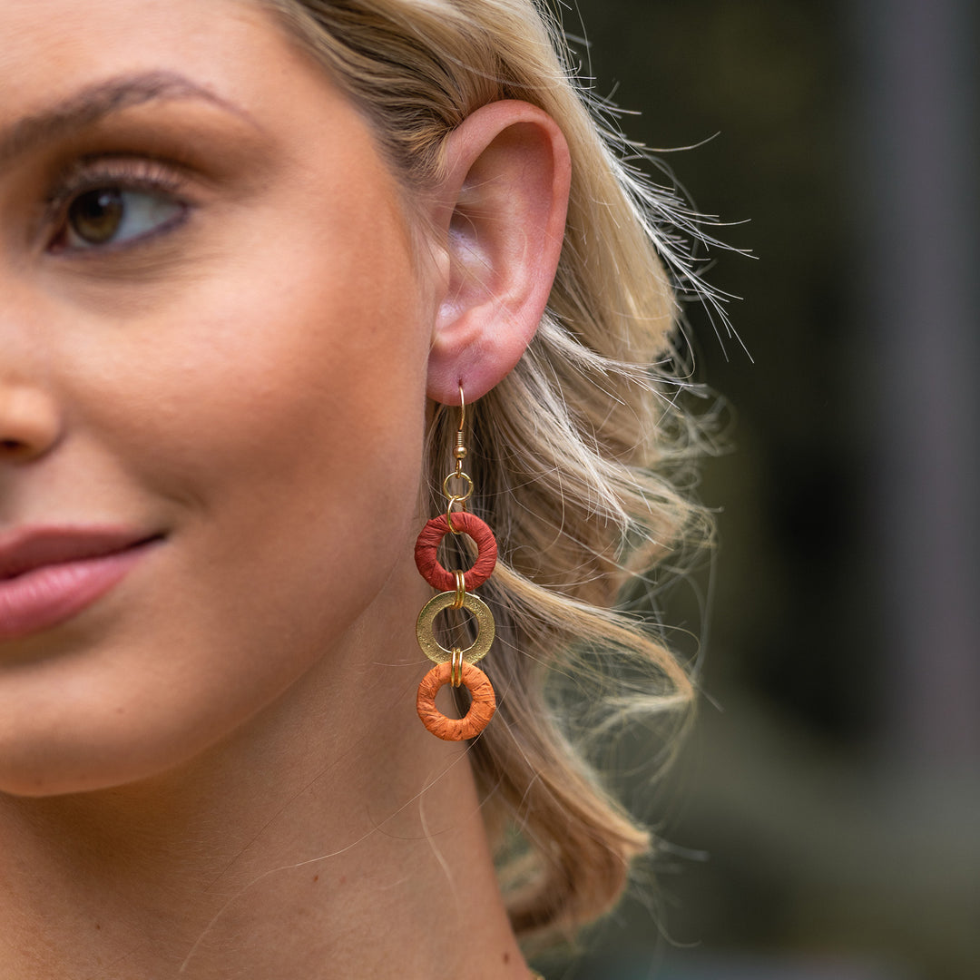 Sachi Raffia Earrings - Rust Small Rings