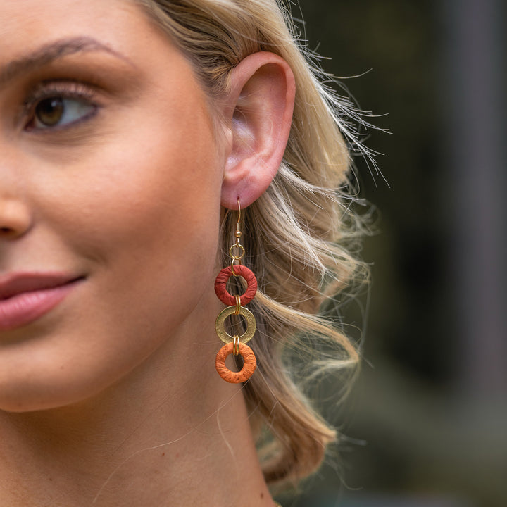 Sachi Raffia Earrings - Rust Small Rings