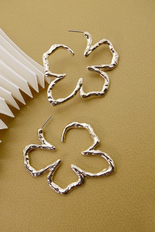 Hammered Open Flower Hoops