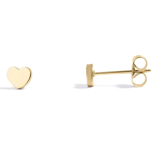 18K Gold Solid Heart Studs
