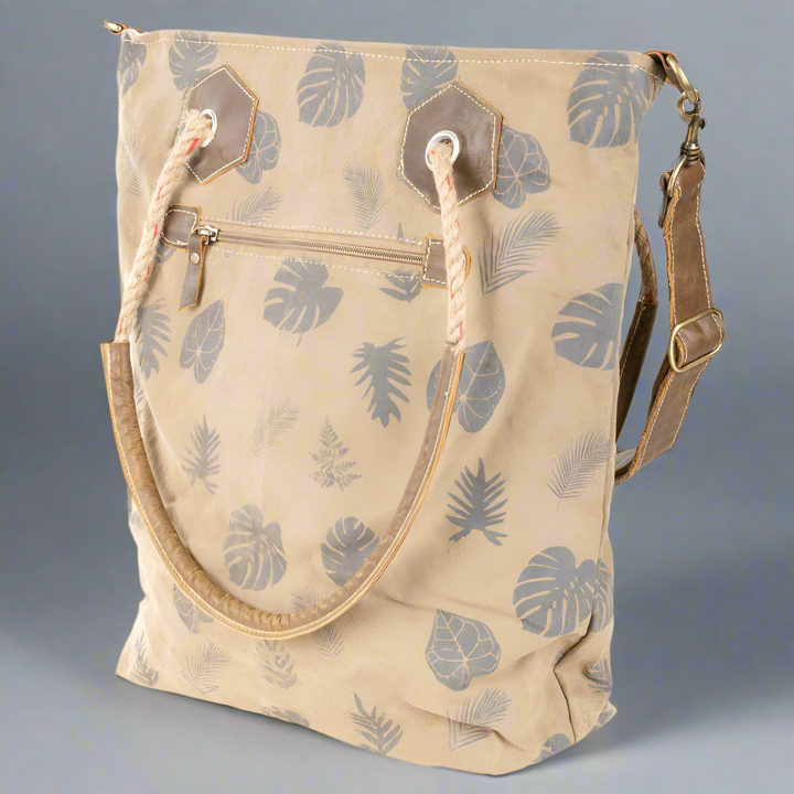 'Feathers + Leaves' Repurposed Canvas Tote Bag