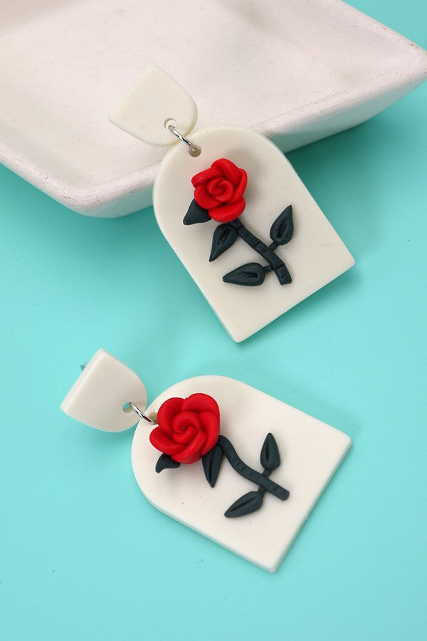 Textured Clay Floral Dangle - Rose