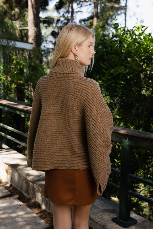 Turtleneck Knit Poncho