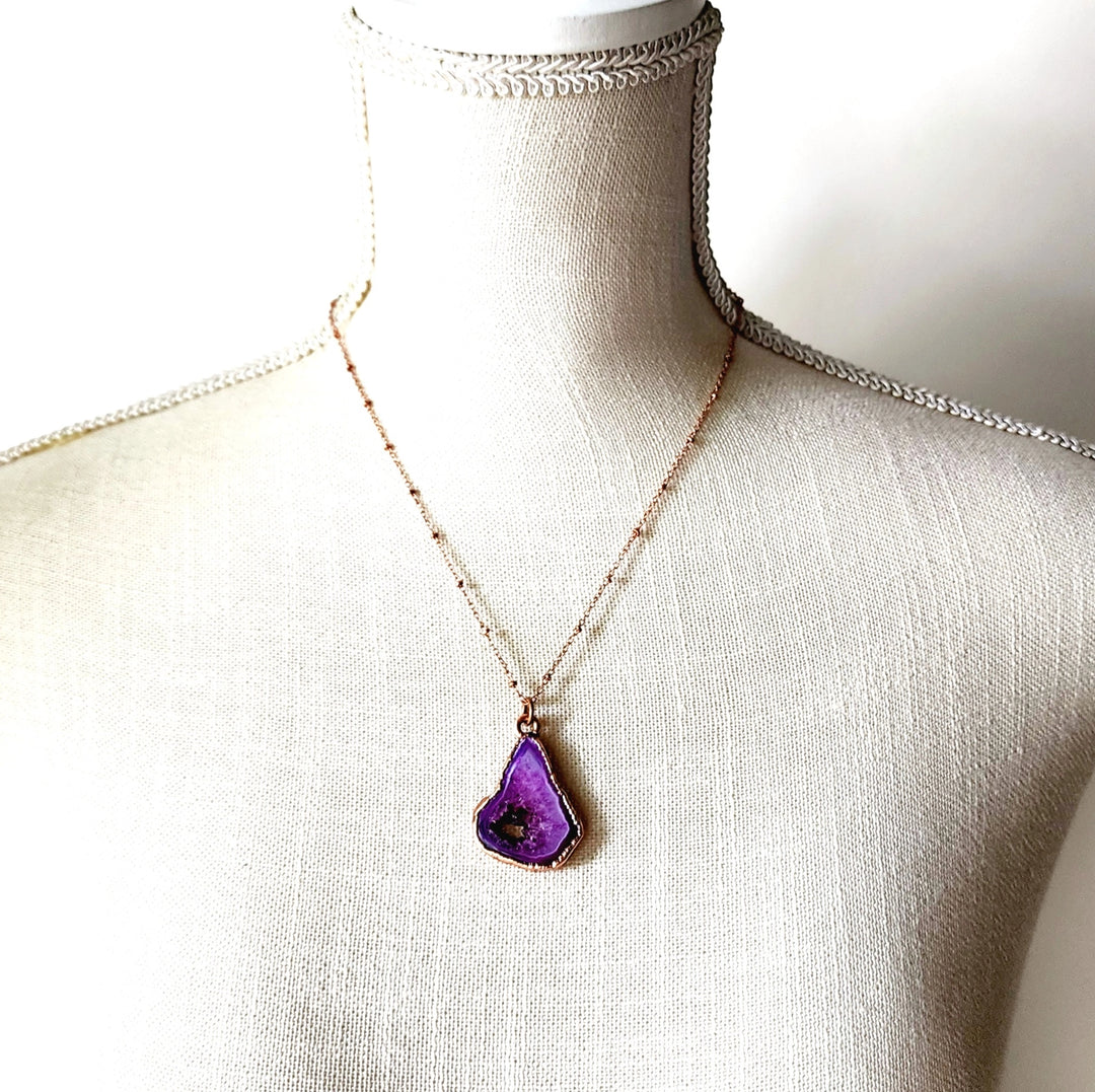 Pink Agate Geode Necklace
