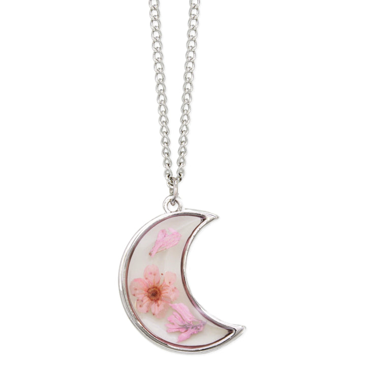 Pink Dried Flower Necklace - Silver Moon