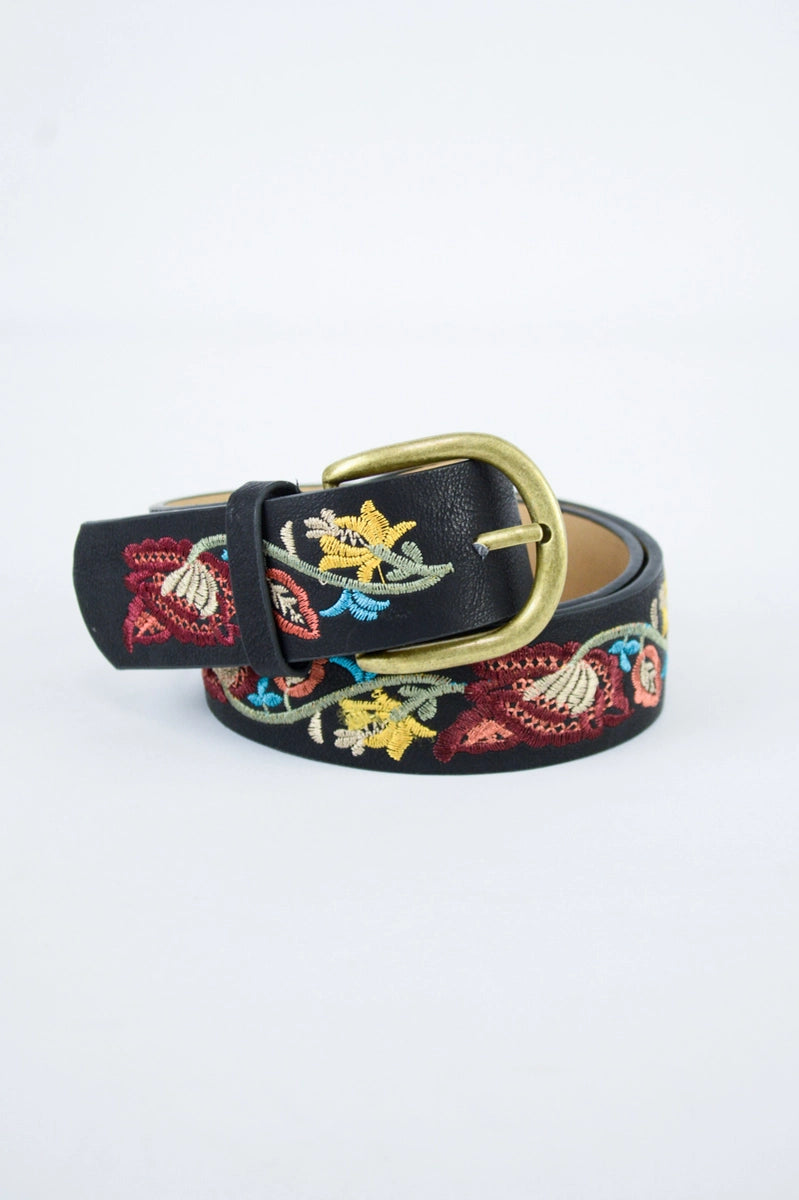 Floral Embroidered Vegan Belt