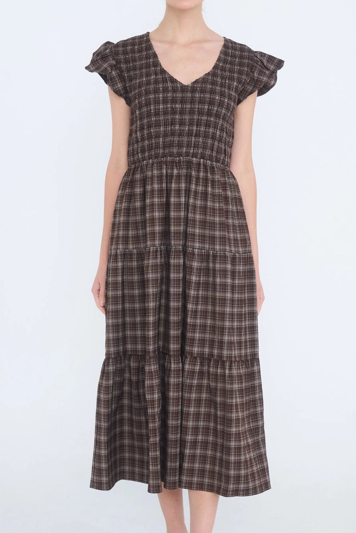 Plaid Smocked + Tiered Dress