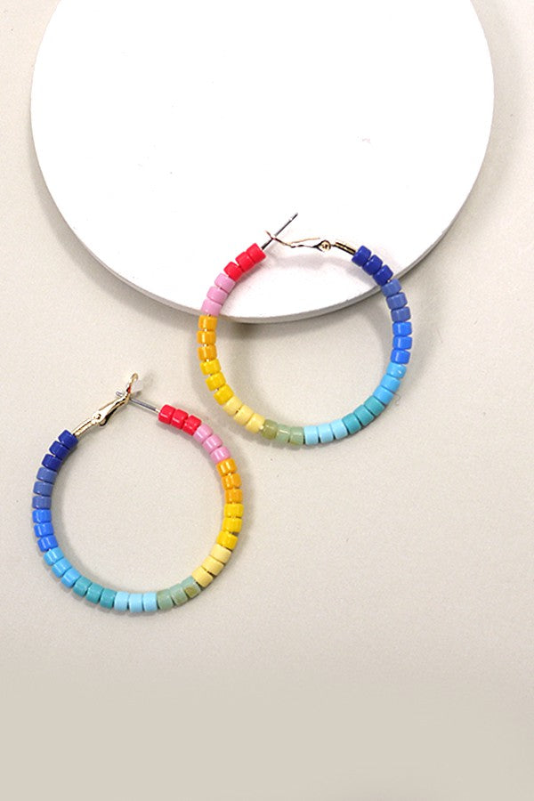 Beaded Hoops Earrings - Blue
