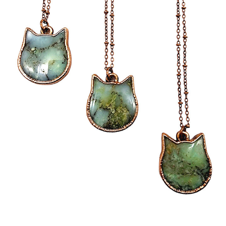 Apple Green Chrysoprase Cat Necklace