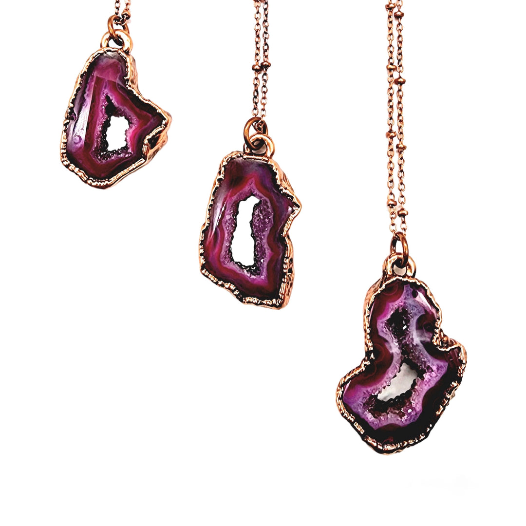 Pink Agate Geode Necklace