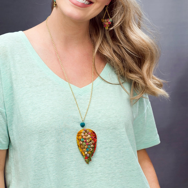 Aasha Bead Filled Leaf Pendant